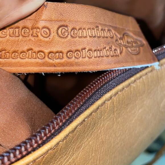 Columbian Leather Genuine Leather Shoulder boho Bag with two strap handle Brown - Picture 5 of 7